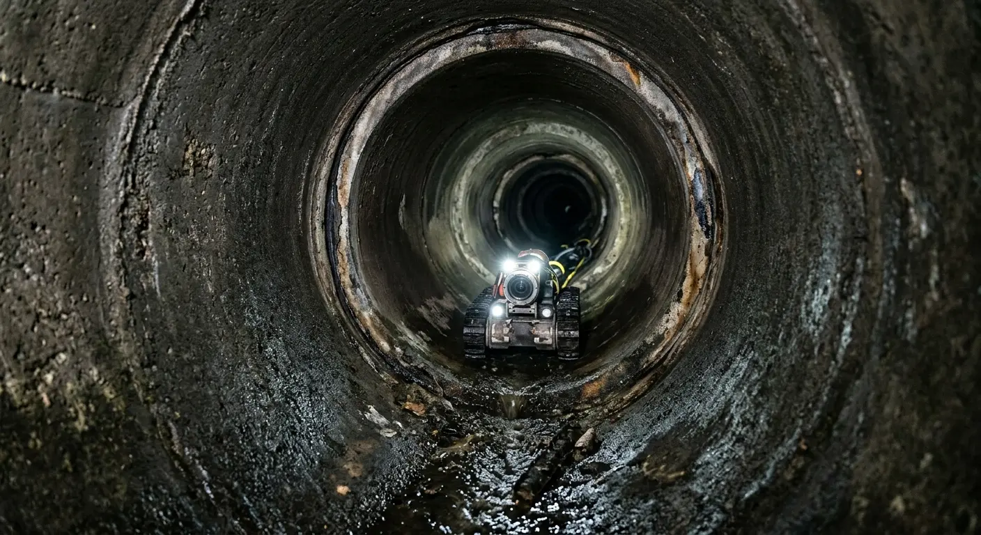 Robotic sewer camera inspecting pipe interior for Drain Snake Service in Oneonta