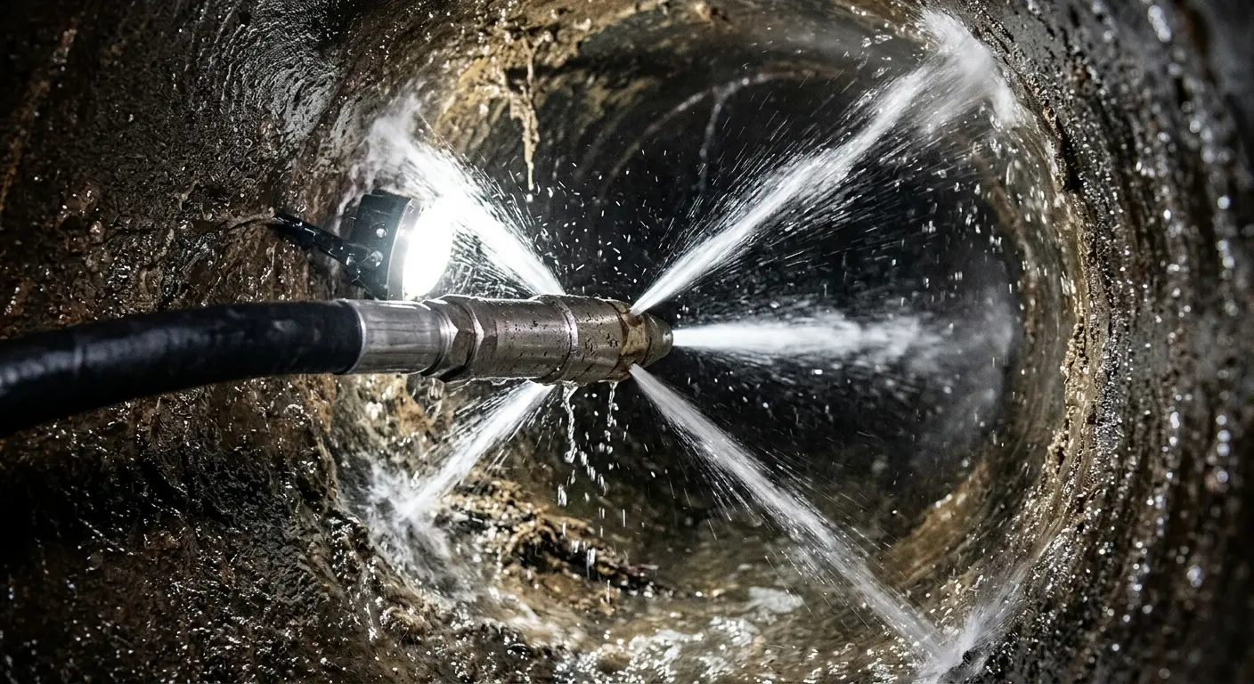 High-pressure hydro jetting nozzle cleaning sewer pipe for Sewer Line Relining in Oneonta